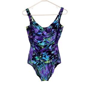 Trimshaper Slimming Purple Blue Ruched One Piece Swimsuit Padded  Size 12